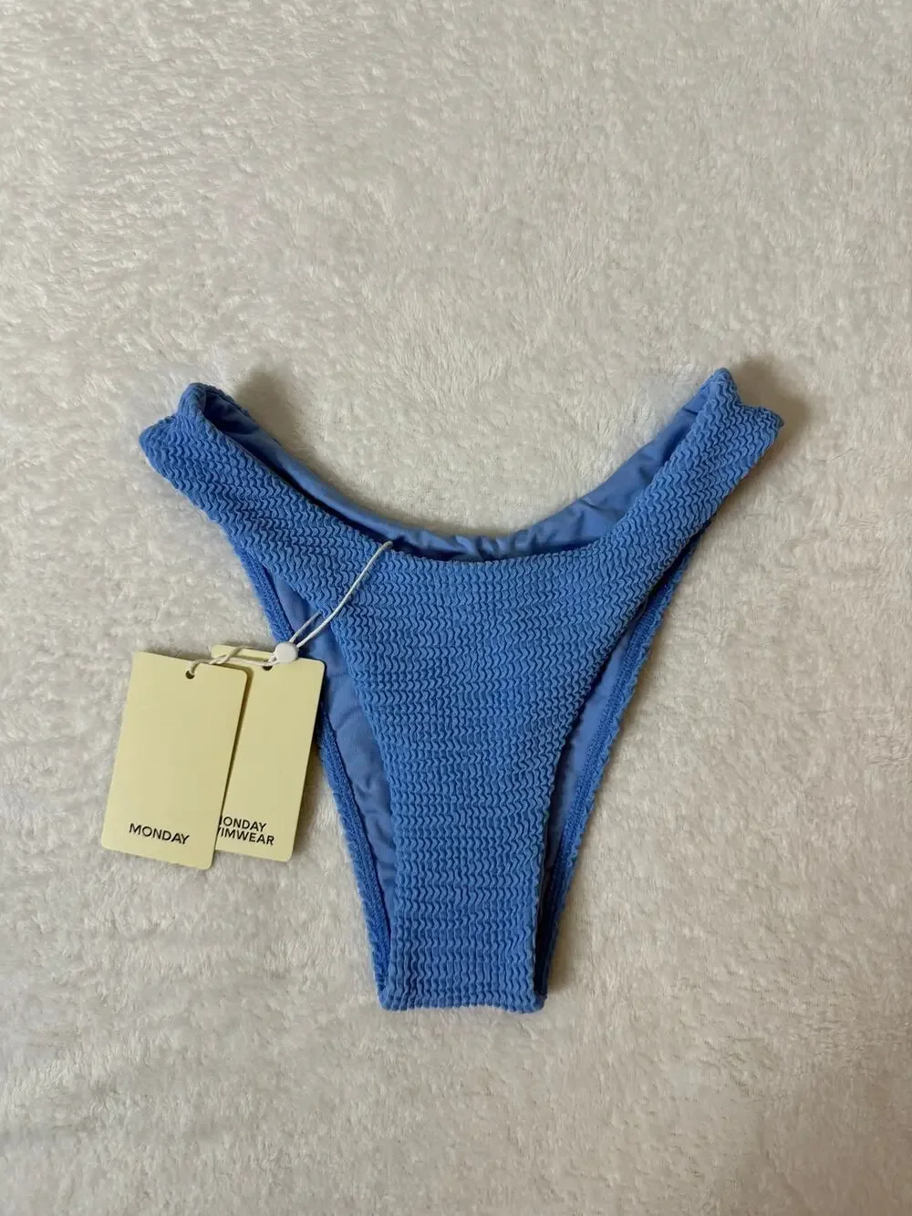 Monday Swimwear Byron Bottom Azure Crinkle Blue High Cut Bikini Bottom S NWT